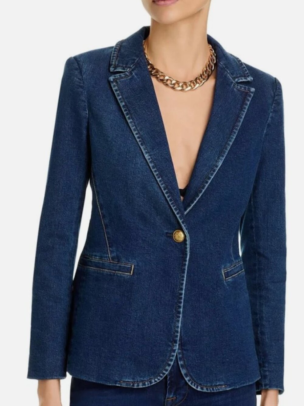 Alice + Olivia 'Macey' Stretch-Denim Blazer Jacket, Love Train - Medium Wash Siz